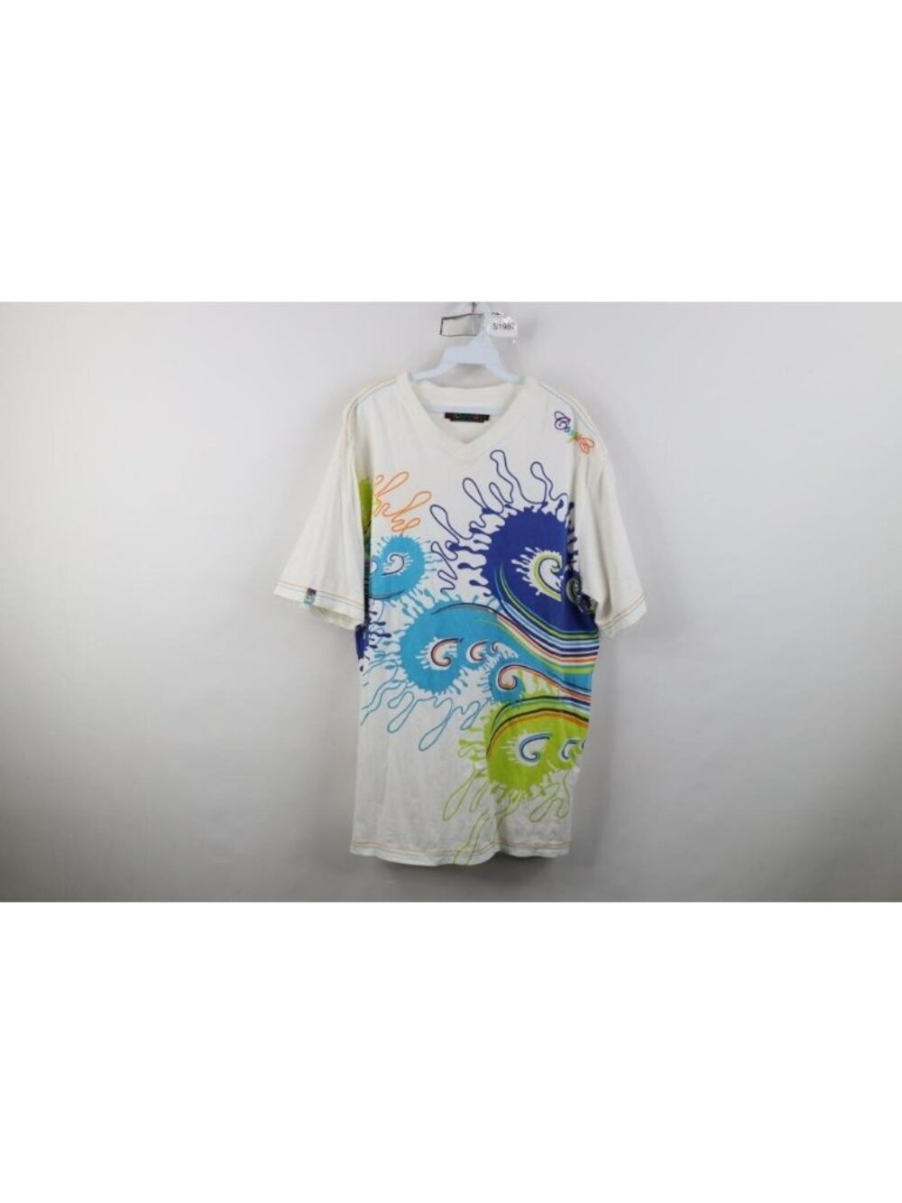 Vintage Y2K Coogi Mens Large Distressed Spell Out Wave Paint Splatter T-Shirt